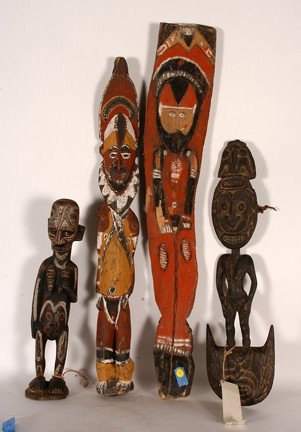 Oceanic Totems.: Carved and painted wood. Good Condition. 35" h average size. Est. $100-200. Ship: $65. Spirit Hook, Abelam tribe "Painted ancestral figure"