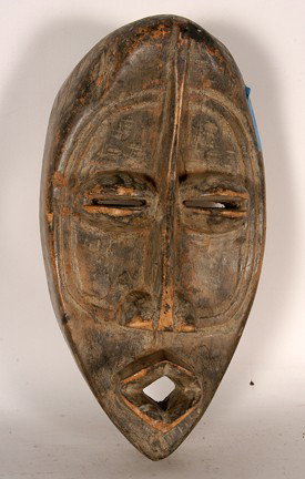 African Tribe Unknown Mask.: Carved wood and stain. Fair condition. 12.5" h x 6.5" x 4.5". Est. $100-200. Ship: $25.