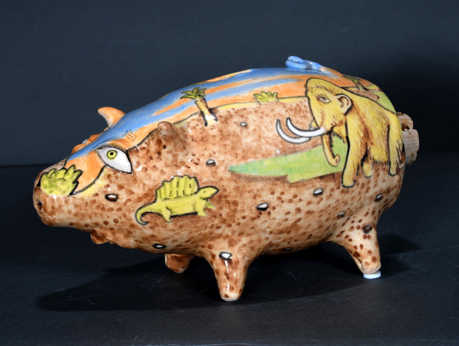Stacy Lambert. Pig with Painted Glaze Designs. (1 of 4)