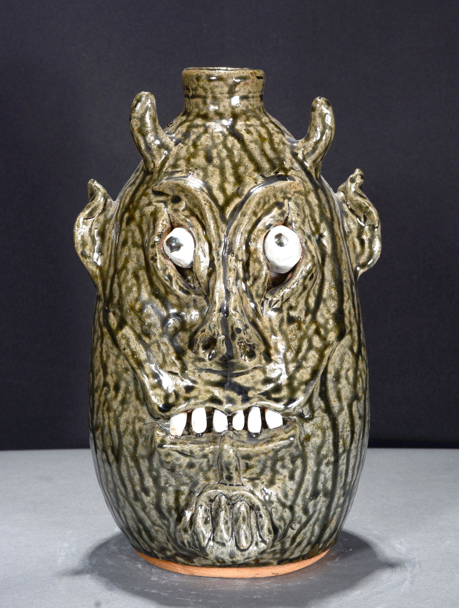 Cleater & Billie Meaders. Devil Face Jug with Forked Tongue. (1 of 5)