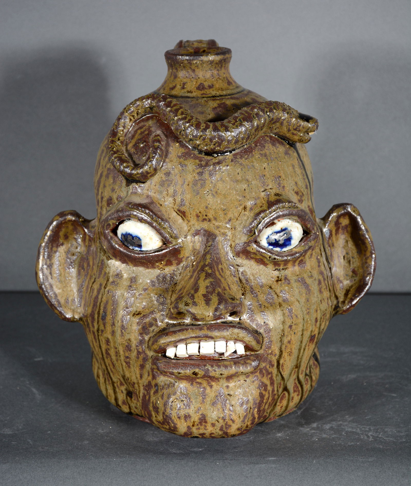 Matthew Hewell. Face Jug With Snake. (1 of 3)
