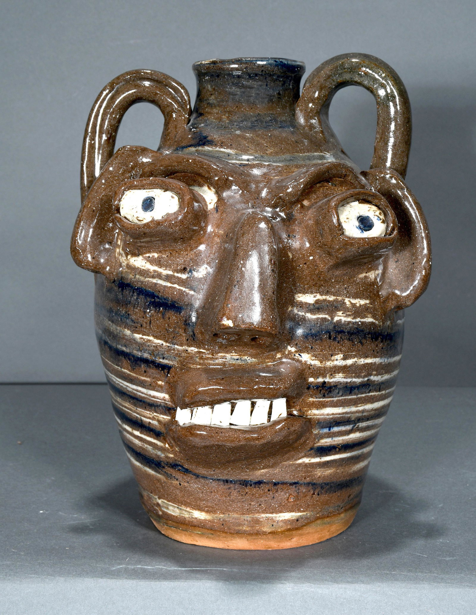 B.B. Craig. 3 Color Swirl Dbl Handle Face Jug. (1 of 6)