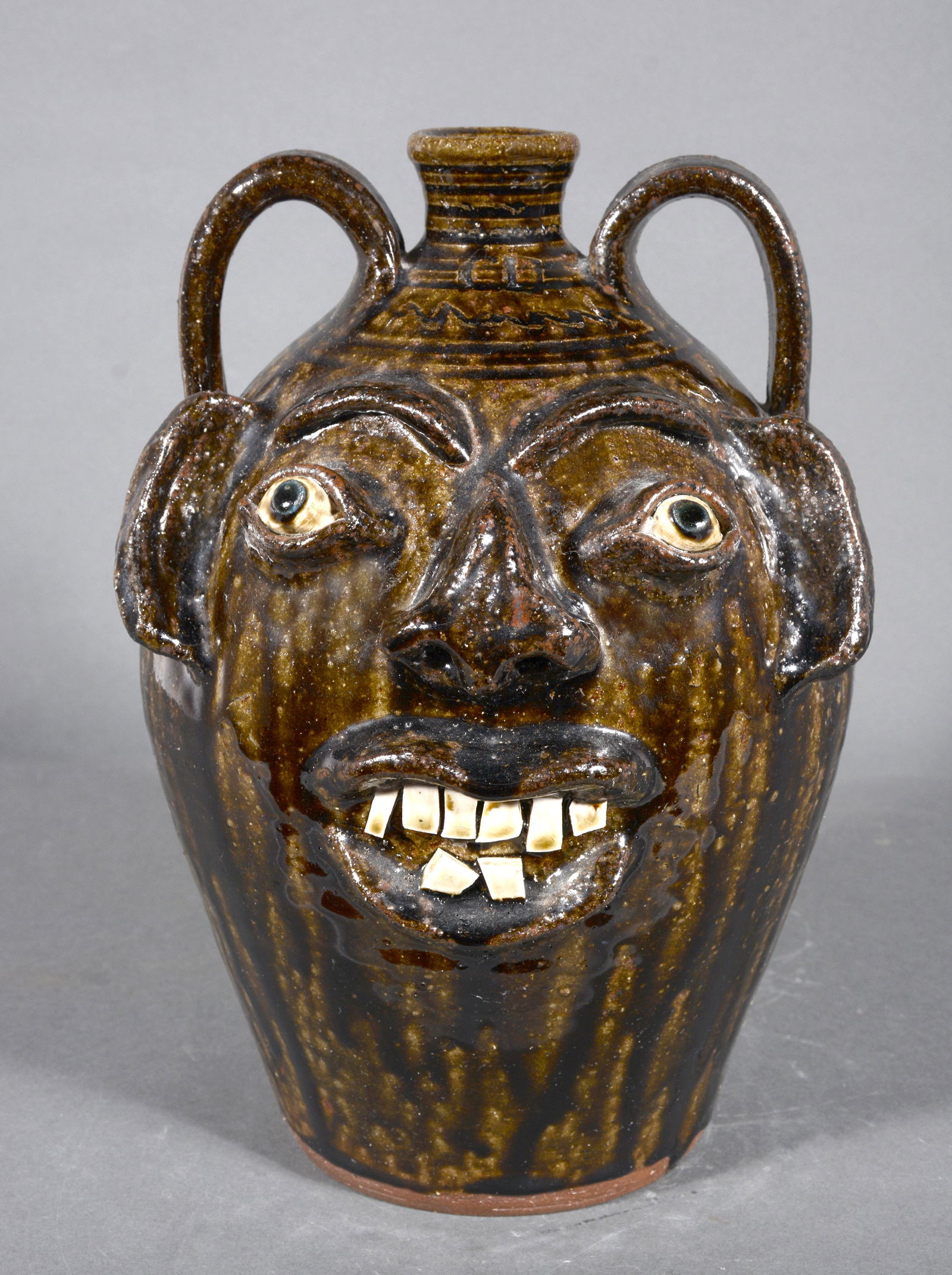 Charles Lisk. Early Tobacco-Spit Glazed Face Jug. (1 of 5)