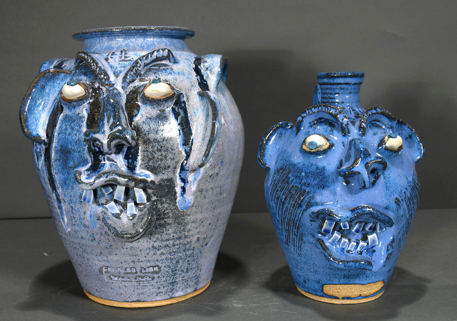 Charles Lisk. Blue Face Churn and Jug. (1 of 6)