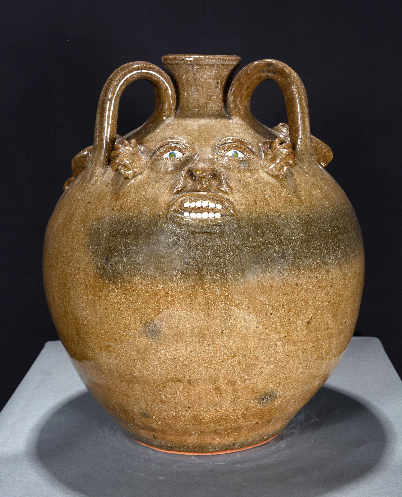 Joe Reinhardt. Hear No, See No, Speak No Evil Triple Face Jug. (1 of 5)