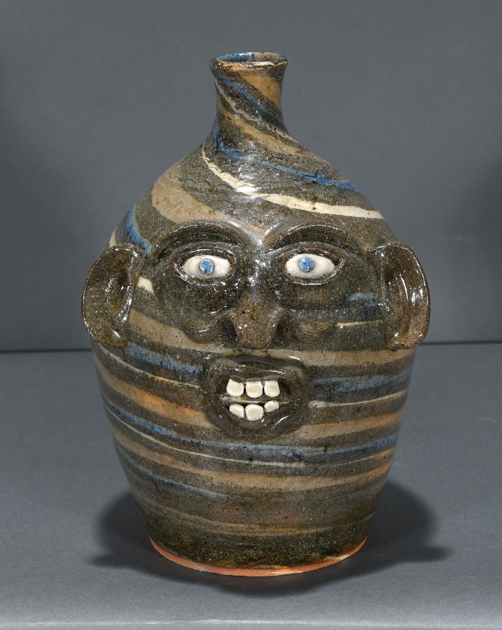 Joe Reinhardt. 4 Color Swirl Face Jug. 1993. (1 of 3)