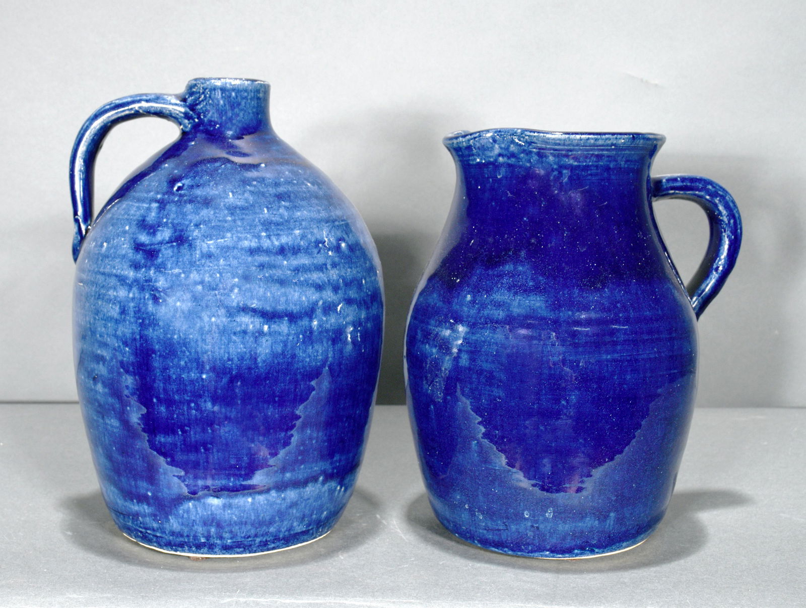 Edwin Meaders. Cobalt Blue Utiltarian Jug & Pitcher. (1 of 3)