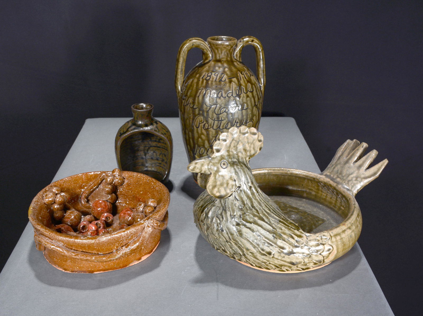 John, C.J & Billie Meaders. Bird Bowl, Cherry Bowl & 2 Jugs. (1 of 2)