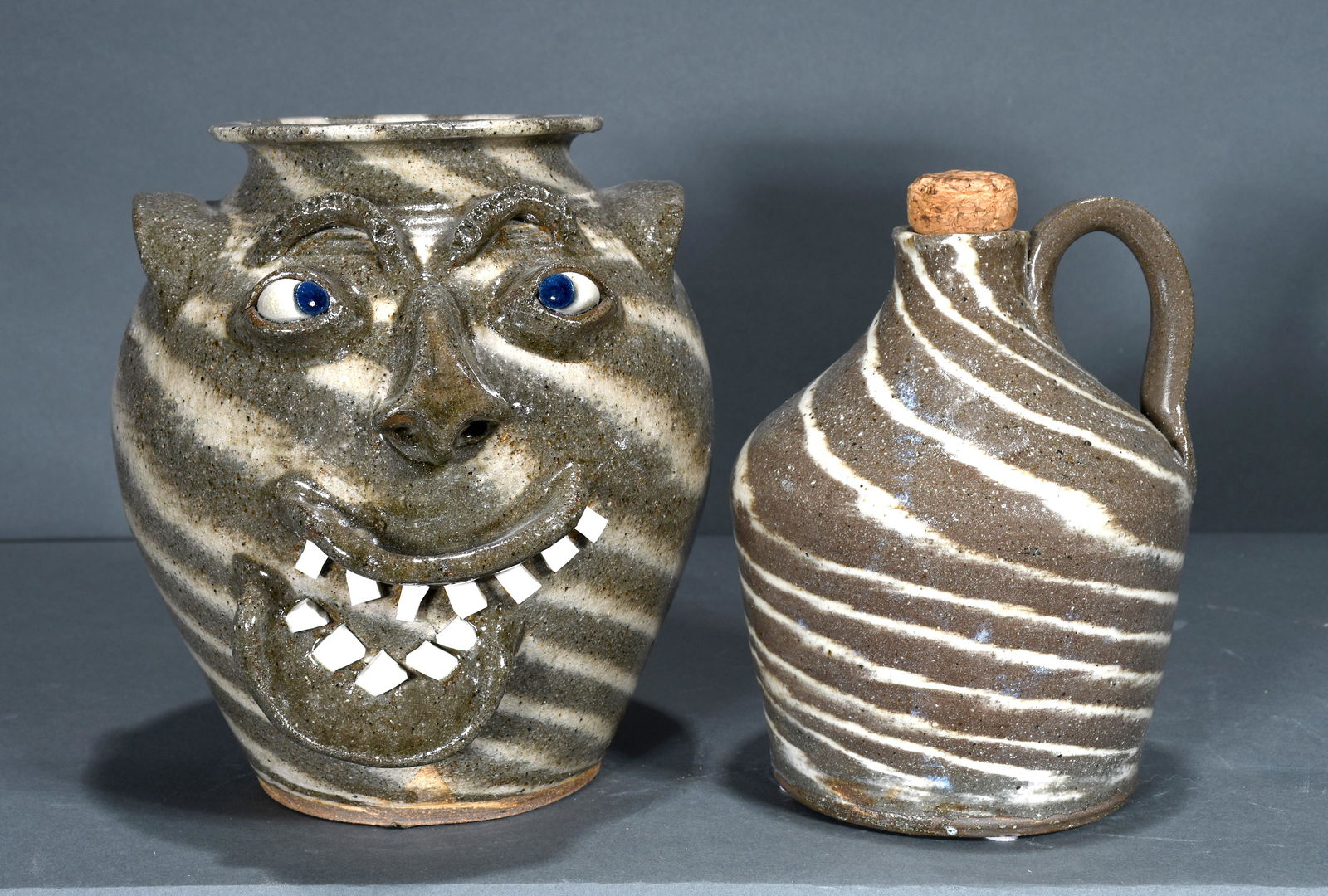 Charles Lisk & Harry Kale. Swirl Face Churn & Whisky Jug. (1 of 3)