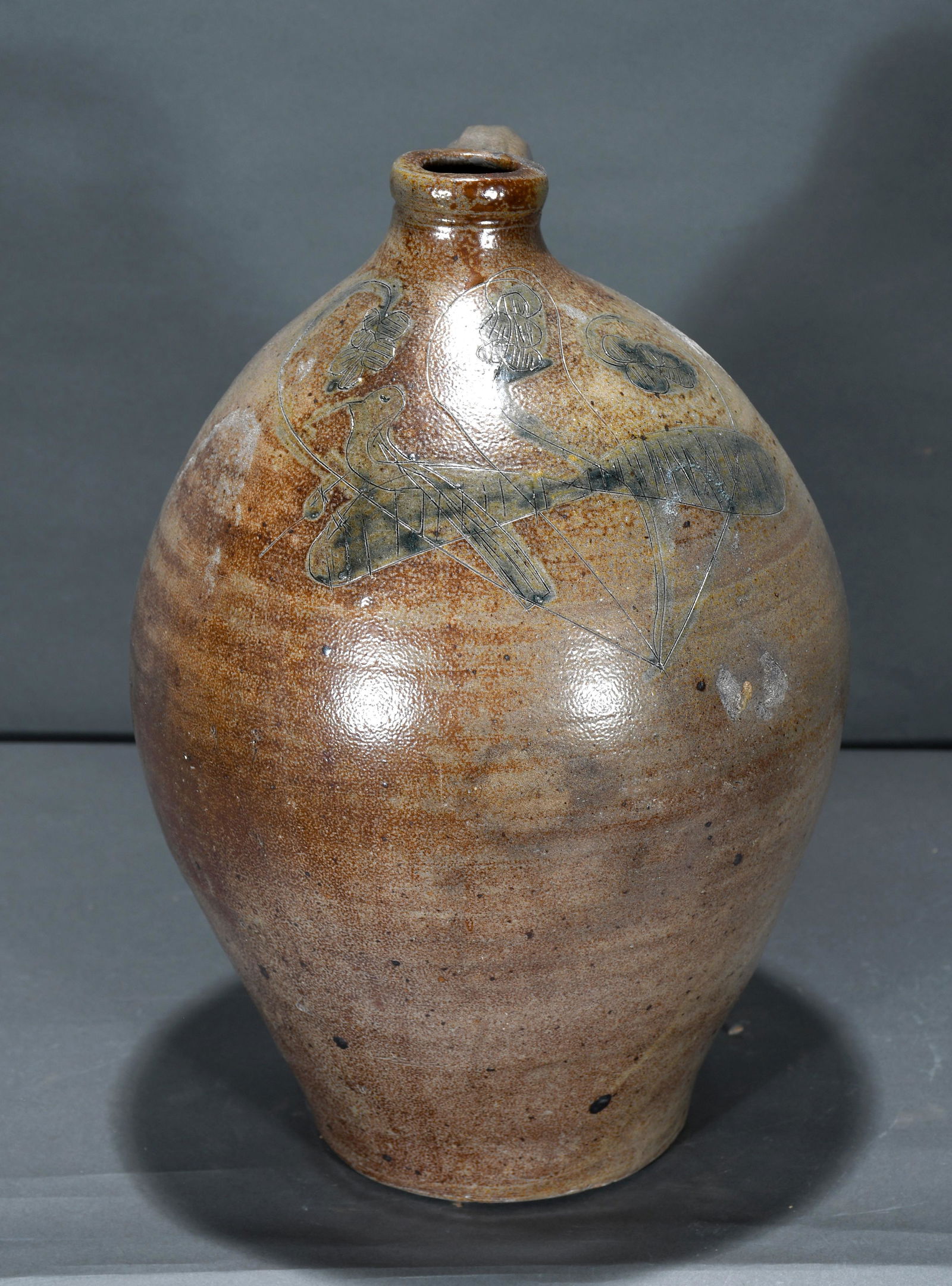 Two Gallon Salt Glazed Jug with Incised Blue Bird & Flowers. (1 of 13)