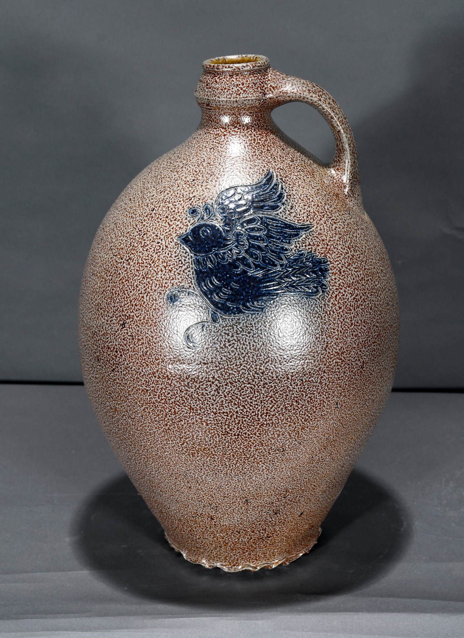 Dover. 2 Gallon Salt Glazed with Cobalt Blue Bird.: Dover. Two Gallon Salt Glazed with Cobalt Blue Bird. 1997. Signed and dated. Mint condition. 16" h. Est. $200-300. Ship: $85