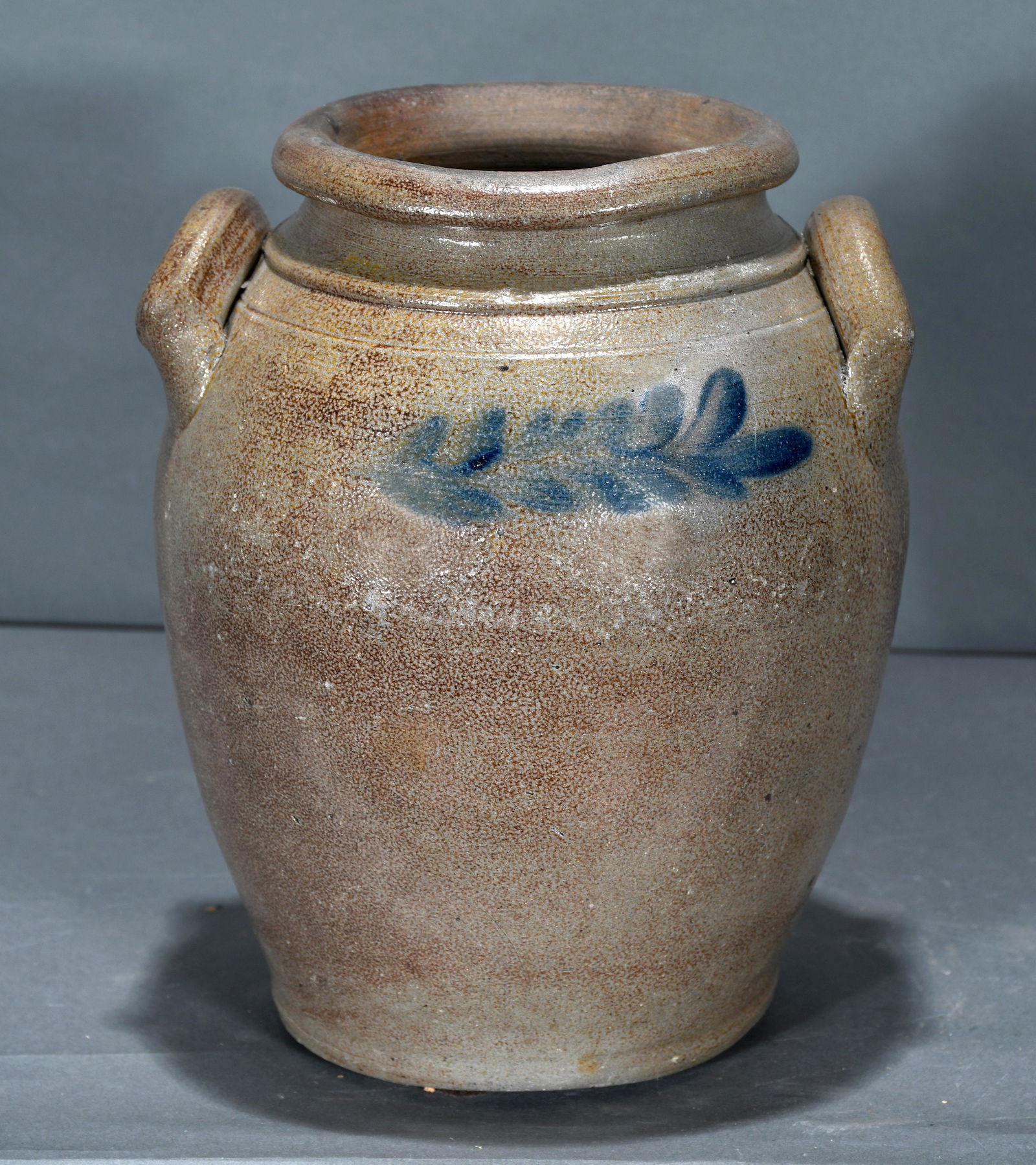 Salt and Cobalt Decorated Crock. (1 of 3)