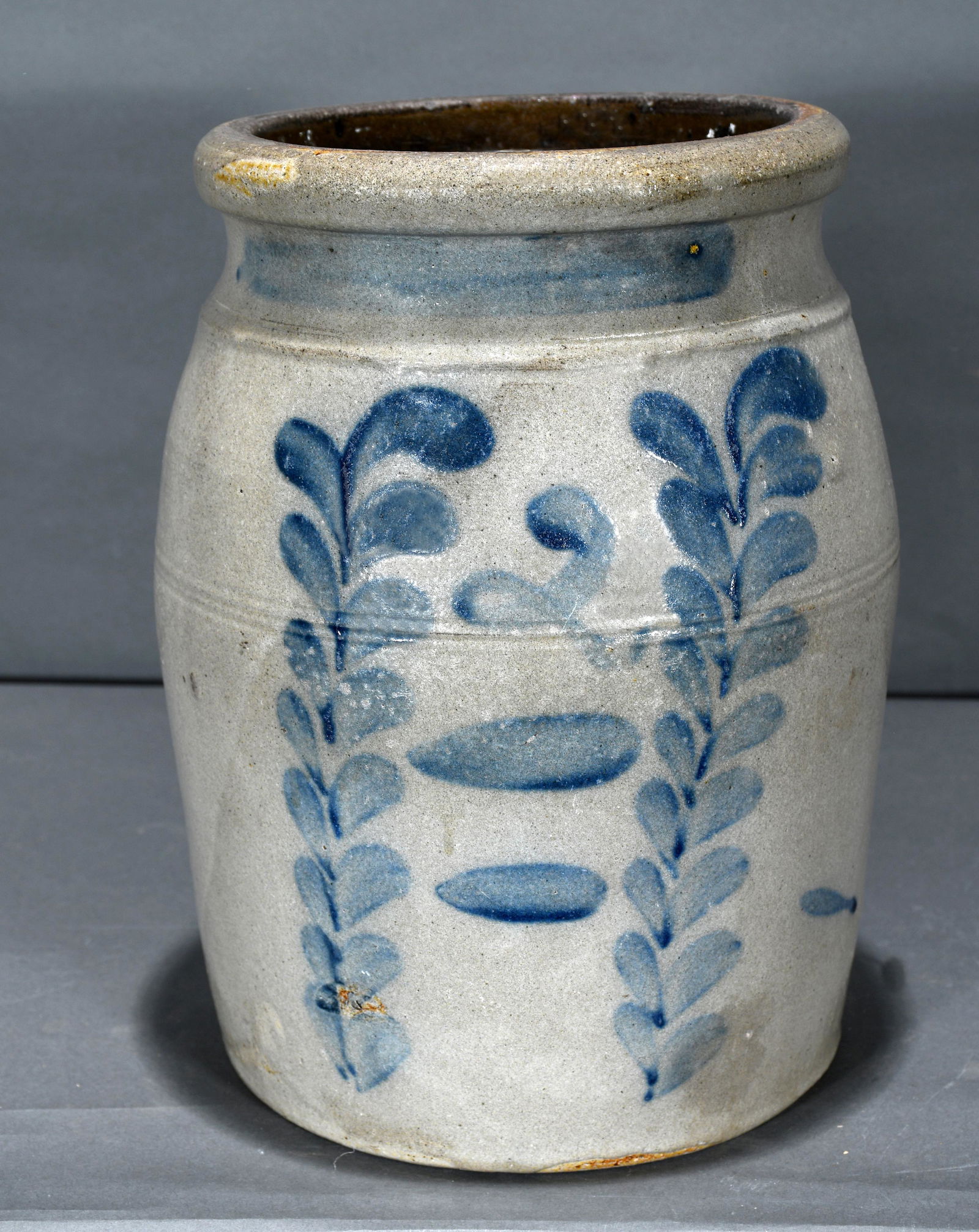Two Gallon Salt and Cobalt Decorated Crock. (1 of 2)