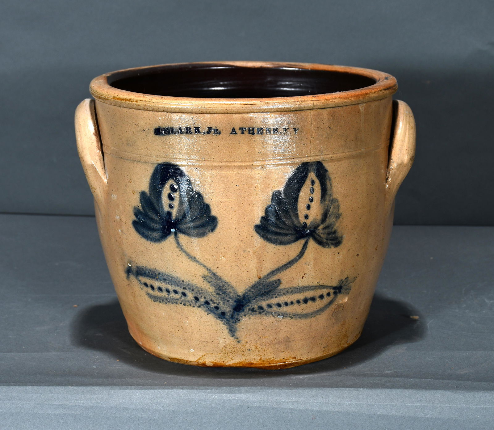 N. Clark Jr. One Gallon Salt & Cobalt Decorated Crock. (1 of 3)