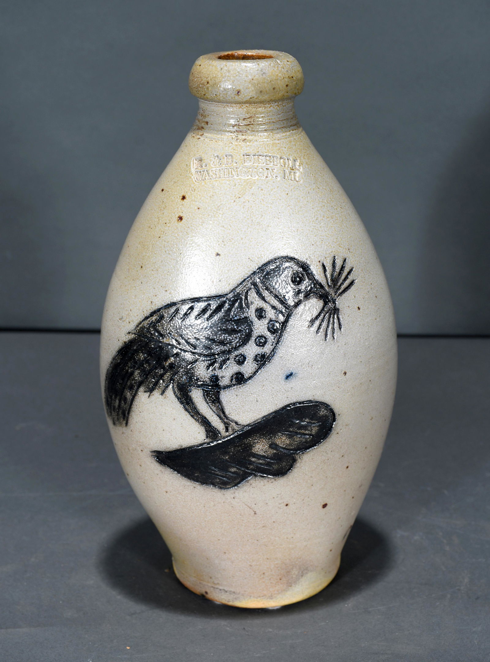 R & B Diebboll (Washington, MI). Bird Decorated Flask. (1 of 2)