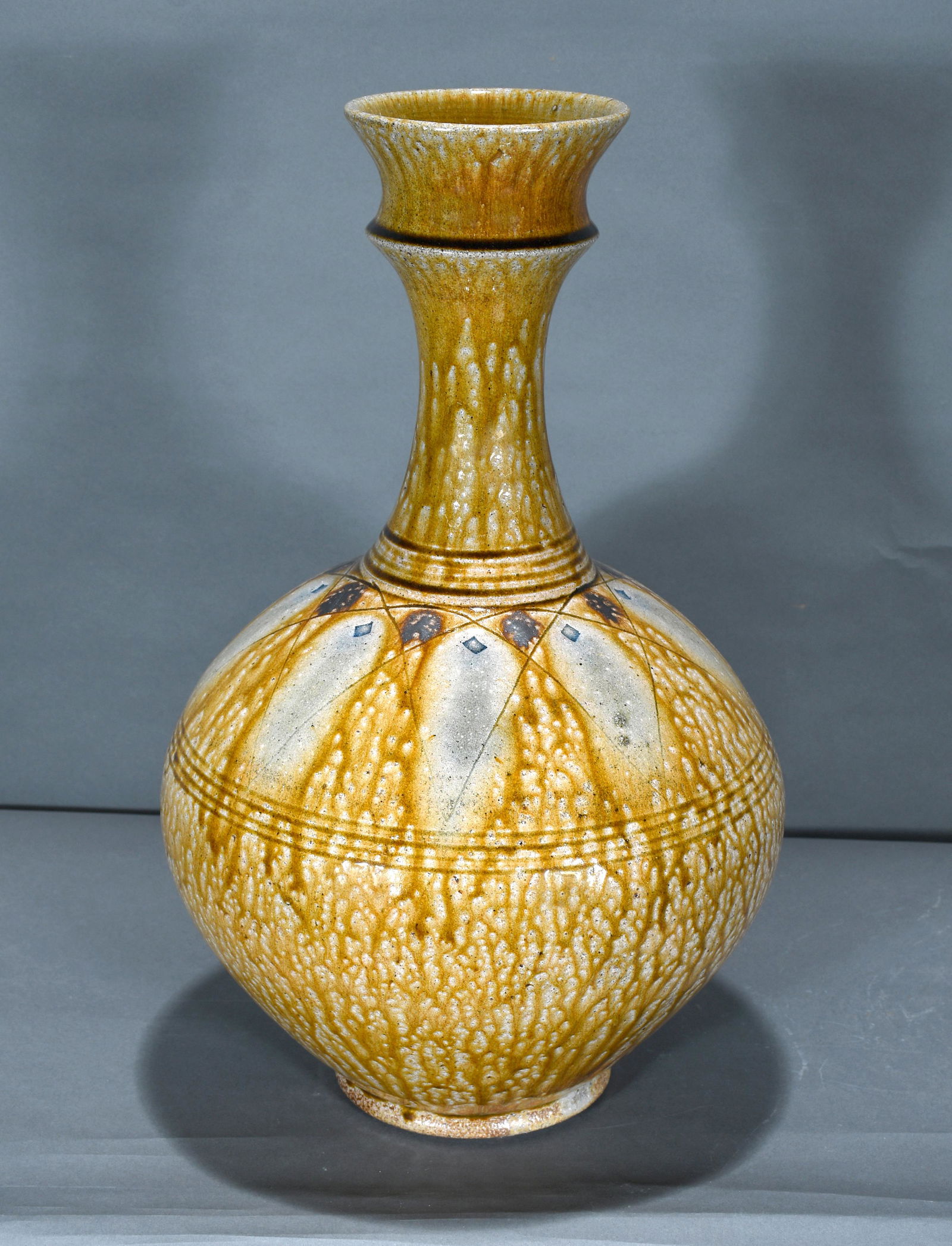 Mark Hewitt. Salt Glaze with Cobalt Decorated Art Vase. (1 of 3)