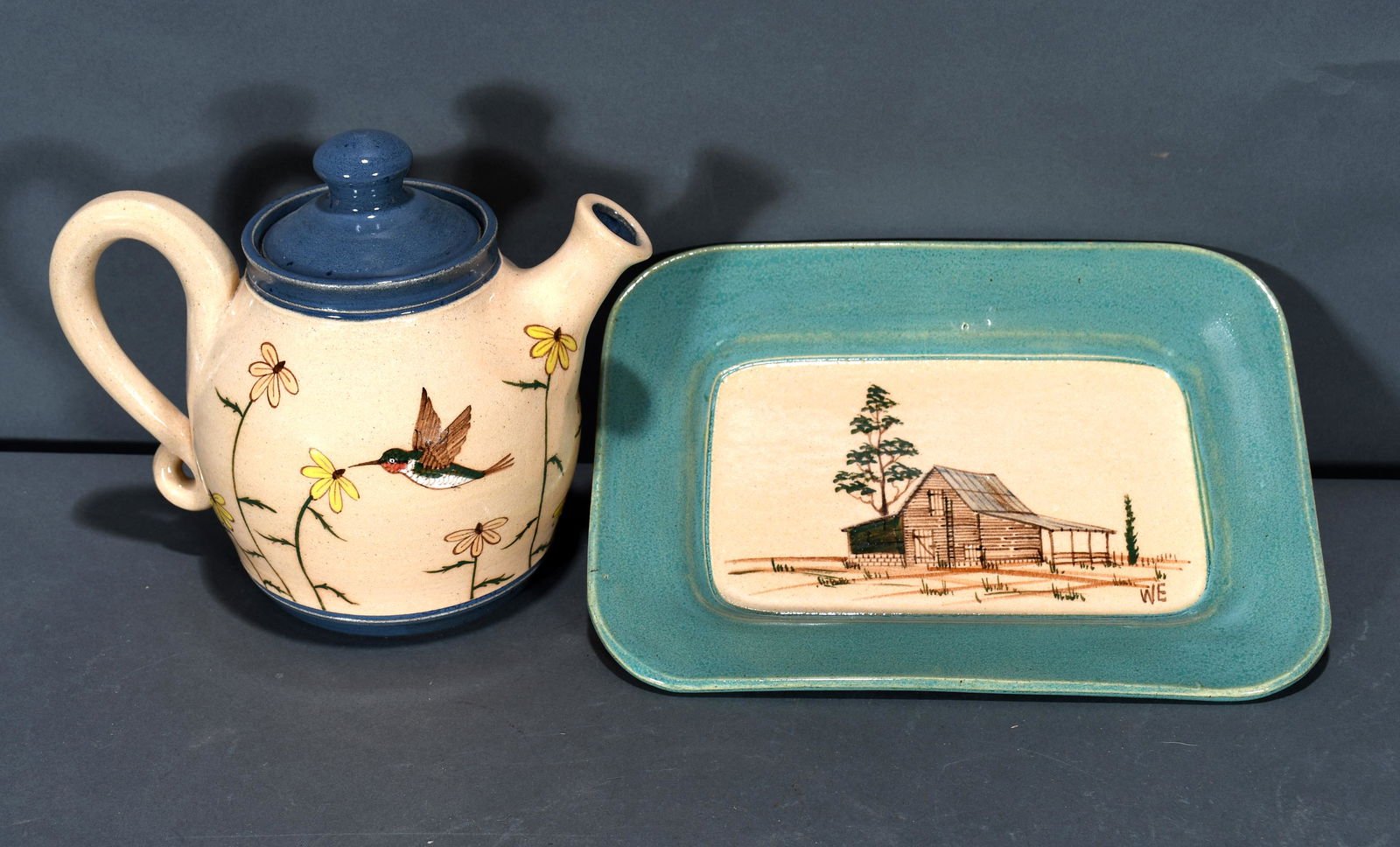 Winton & Rosa Eugene. Decorated Tea Pot & Plate. (1 of 2)