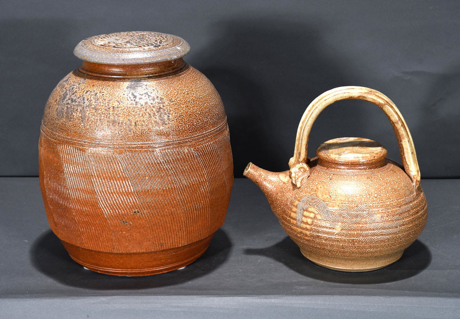 Cynthia Bringle. Large Kraut Jar & Teapot. (1 of 2)