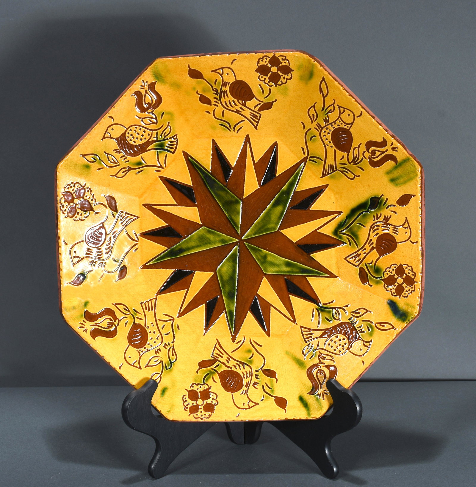 Breininger Pottery. Starburst Charger.: Breininger Pottery. Starburst Charger. 1993. Signed and dated on back. Mint condition. 14" diameter. Est. $300-500. Ship: $55