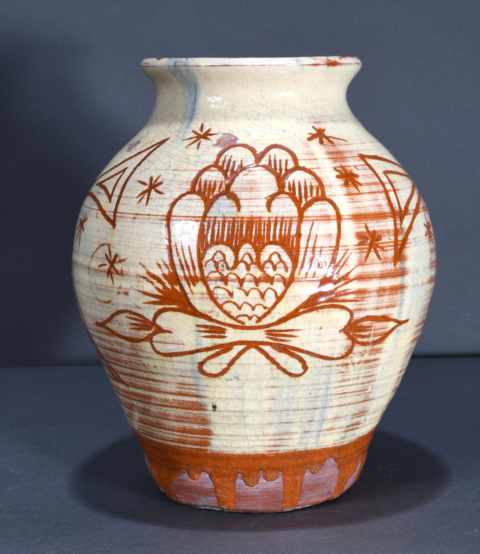 Decorated Old Style PA Redware with Bows & Fauna. (1 of 5)