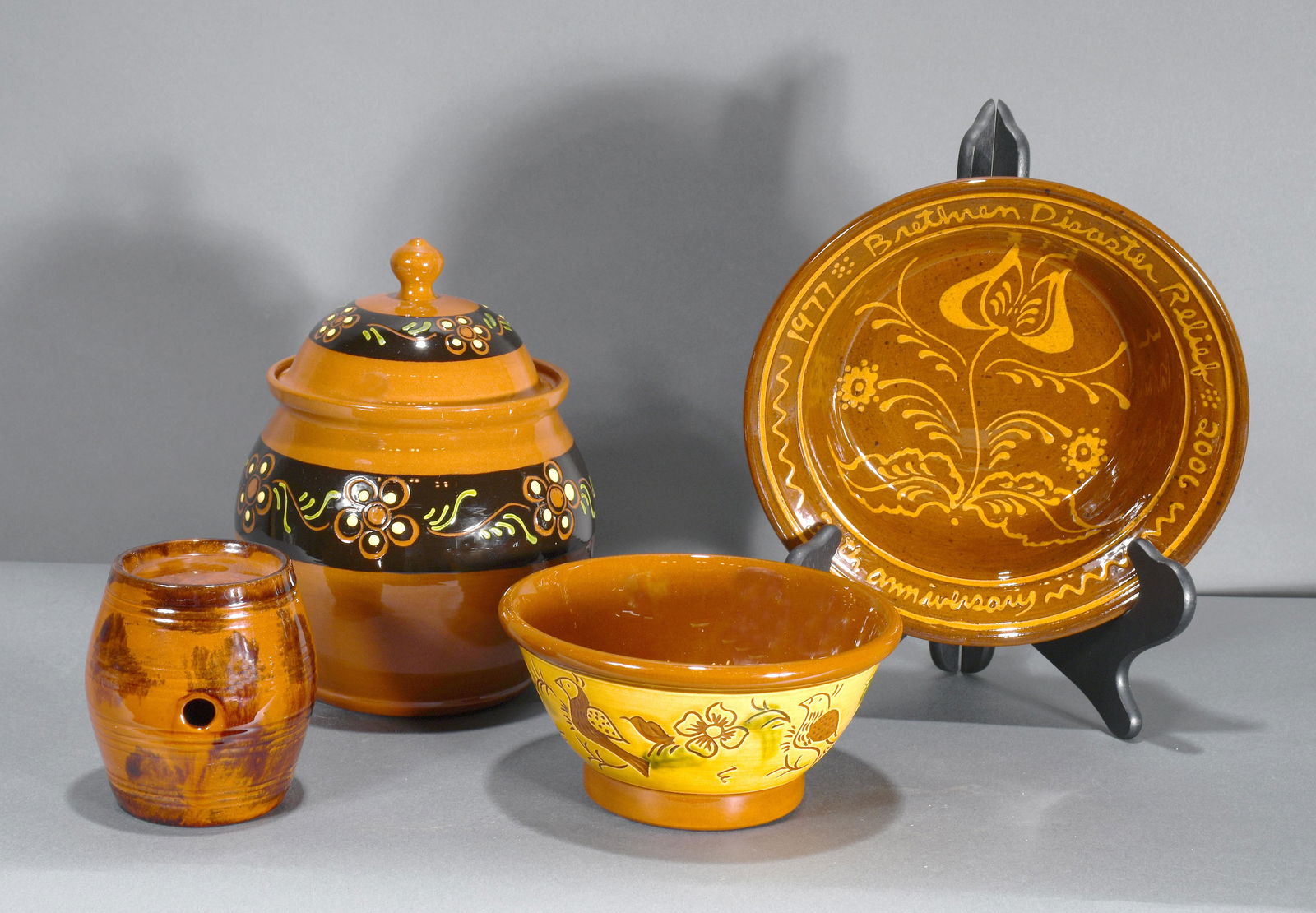Breininger Pottery. Bean Pot, Bowls & Replica Keg. (1 of 2)