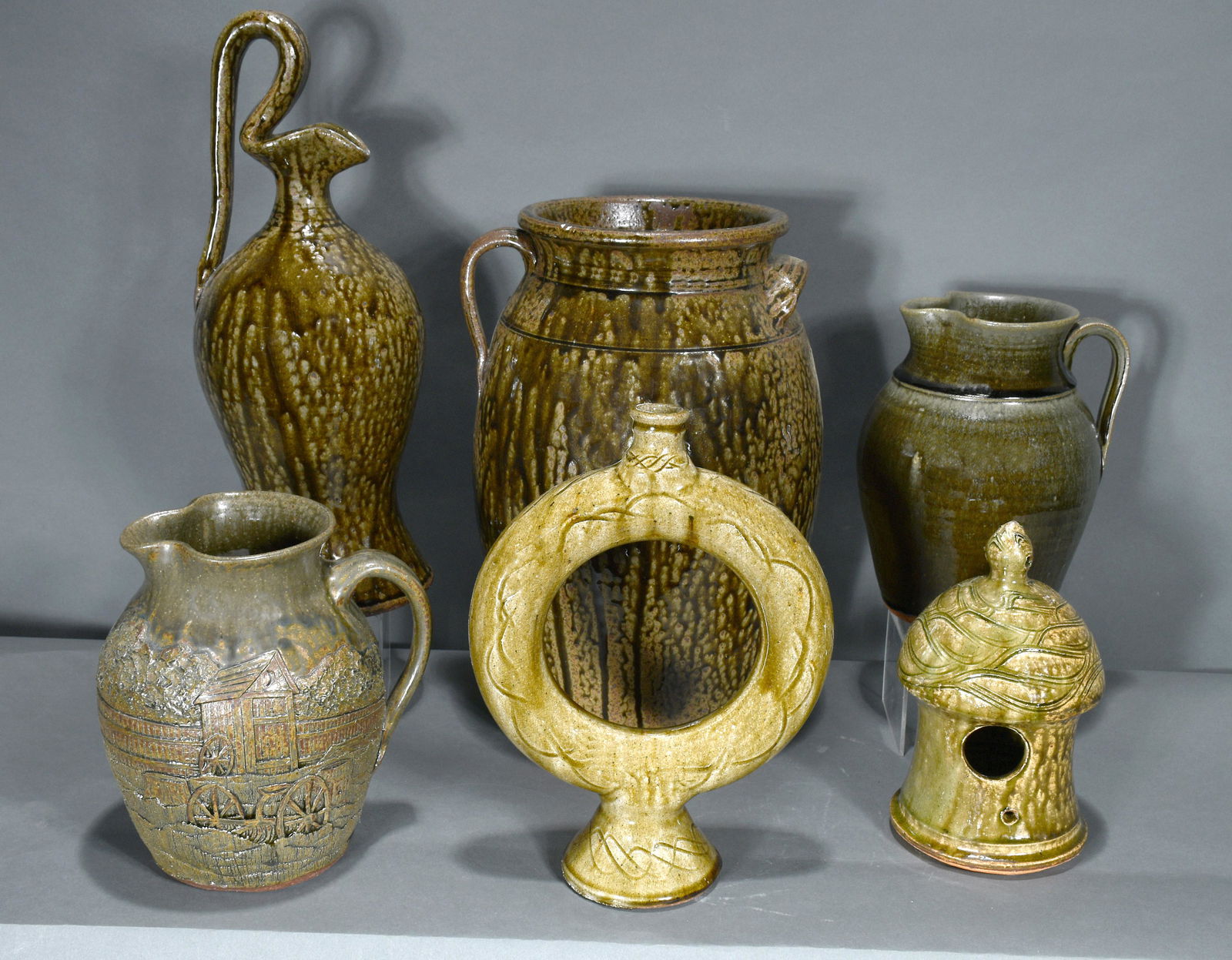 Michael Crocker. 6 Ash Glazed Utilitarian Wares. (1 of 3)