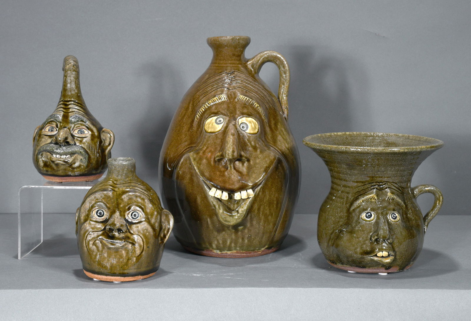 Michael & Melvin Crocker. Goofy Face Jug & 3 Pint Size Faces. (1 of 3)