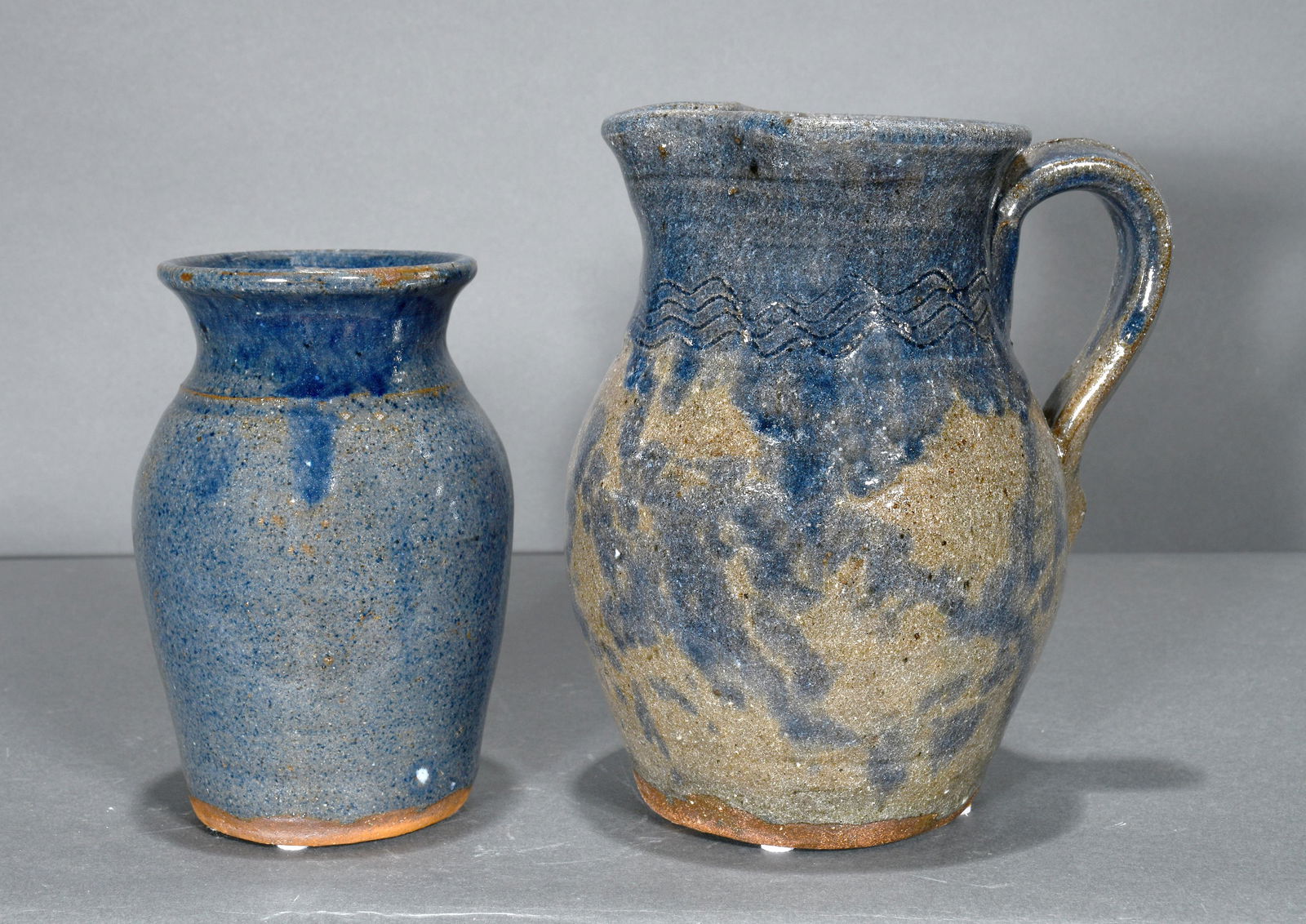 B.B. Craig. Ash & Cobalt Glazed Pitcher & Vase. (1 of 3)