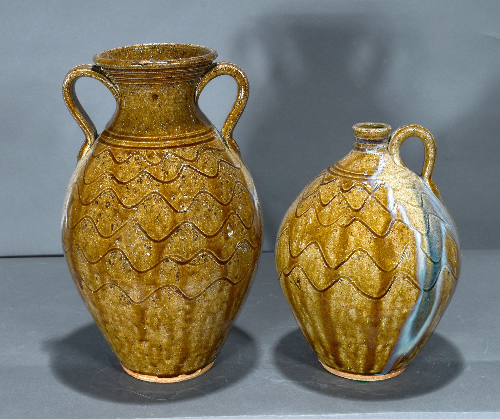Kim Ellington. Jug & Vase with Incised Wave Pattern. (1 of 3)