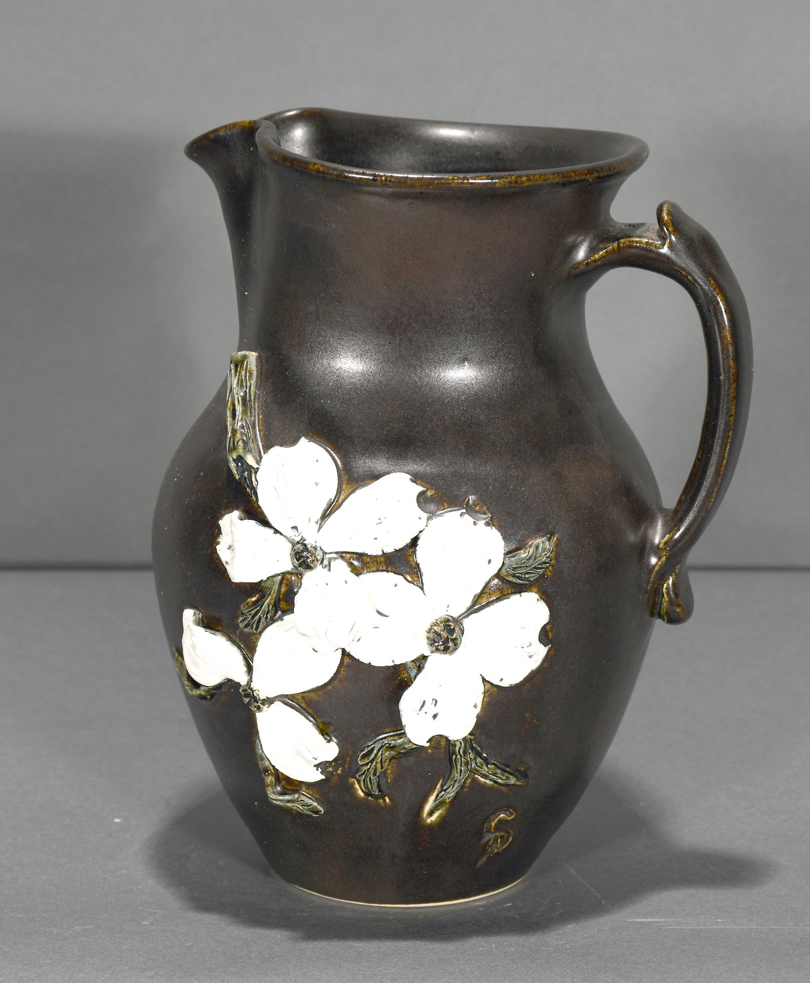 J.R. Cooper. Dog Wood Flower Decorated Pitcher. (1 of 3)