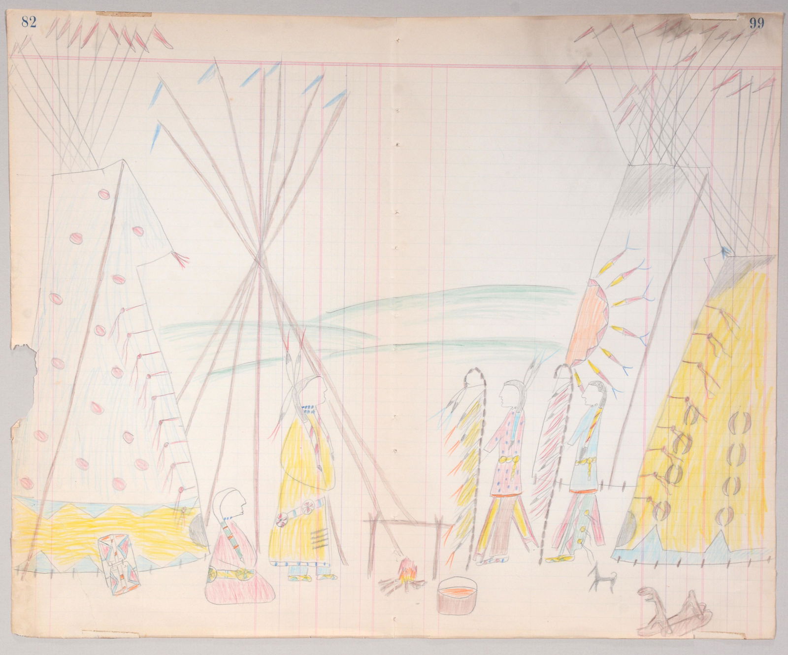 Native American Encampment Ledger Drawing. (1 of 7)