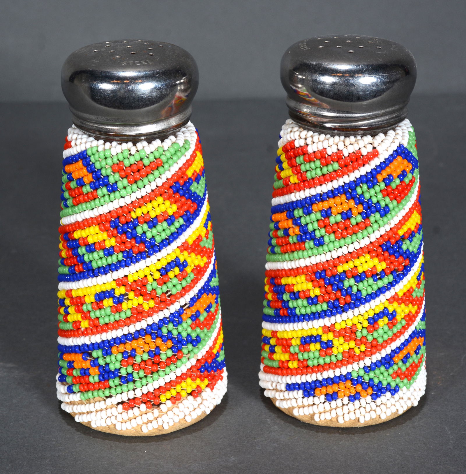 Beaded Leather Salt and Pepper Shaker Covers. (1 of 1)