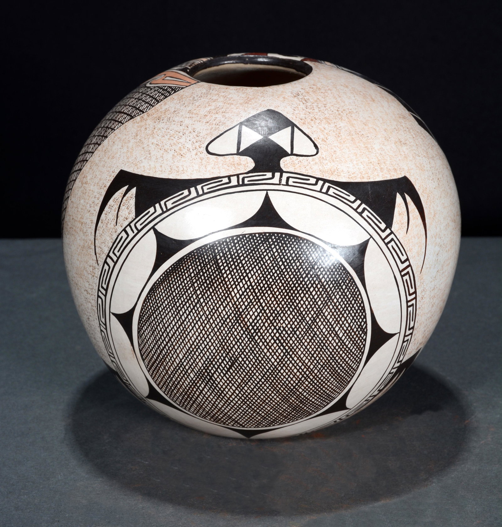 Sylvia Naha Featherwoman. Hopi Turtle Design Vase.: Sylvia Naha. Featherwoman. Hopi. Turtle Design Vase. Provenance: Rays Indian Crafts Atlanta GA. Signed with feather logo. 4.5" h. Excellent condition. Provenance: The Jet Lacoss Collection. Est. $800-