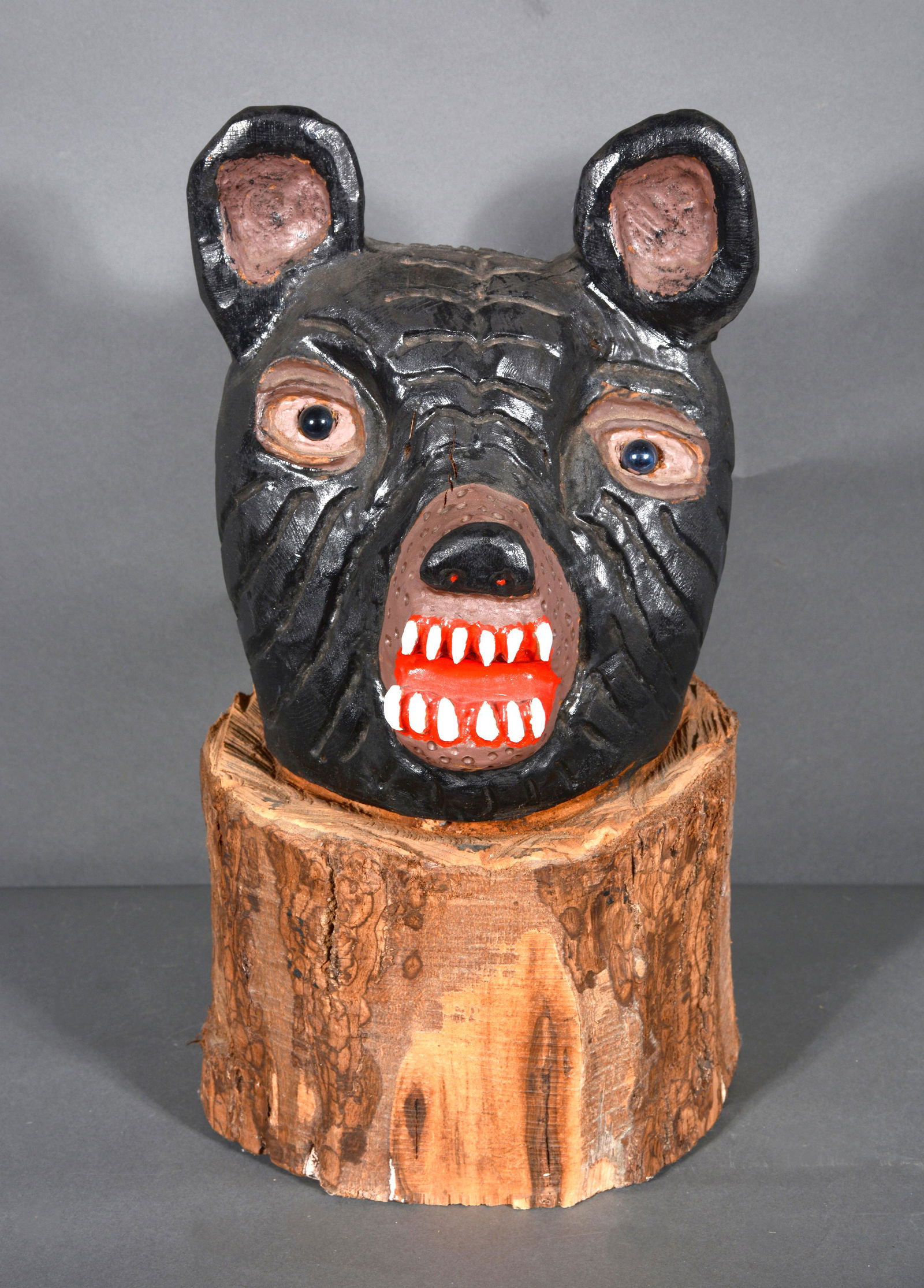 Carved and Painted Black Bear Head. (1 of 2)