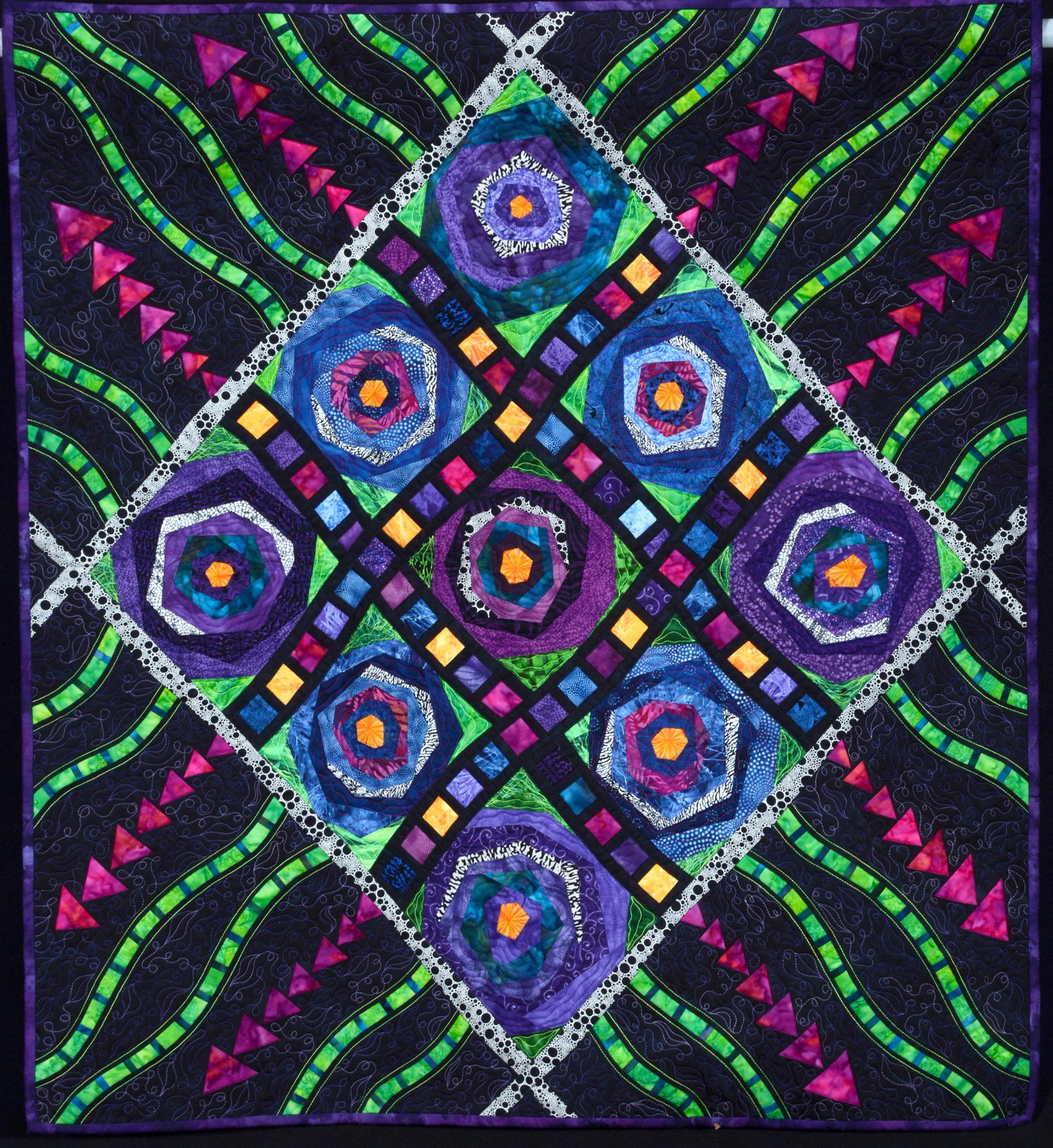 Sue Turnquist. Geese In The Garden Quilt.: Sue Turnquist. Geese In The Garden. 2005. Signed, dated and titled. Cotton quilt. Excellent condition. 36" x 39". Provenance: Barbara Hacker Hunter Collection. Est. $800-1,200. Ship: $35