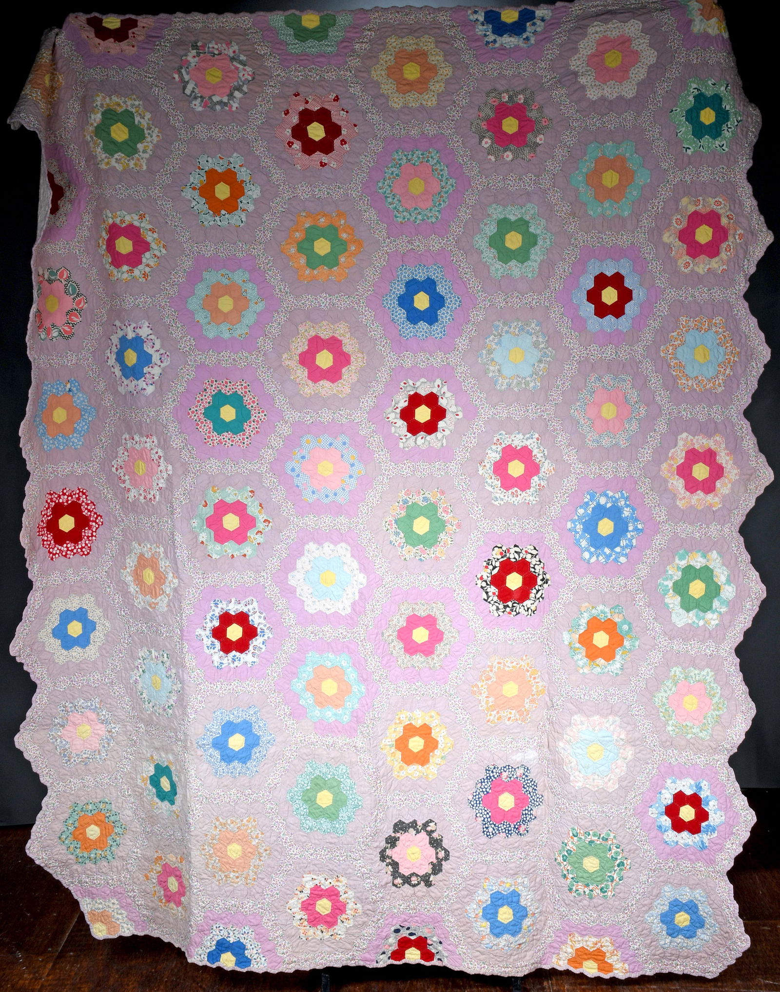Letitia Brown Trickett. Pink Grandmother's Flower Garden Quilt. (1 of 3)