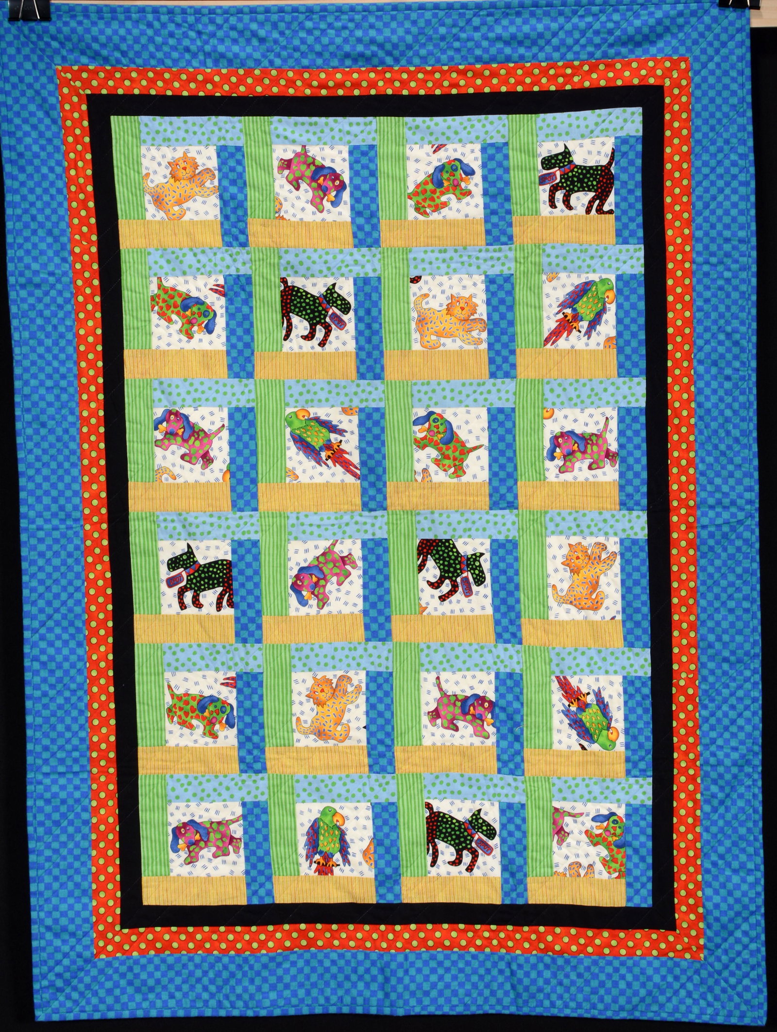 A.E. My Pets Quilt.: A.E. My Pets Quilt. Initialed. Cotton Crib Quilt. Excellent condition. 36" x 48". Provenance: Barbara Hacker Hunter Collection. Est. $100-200. Ship: $35