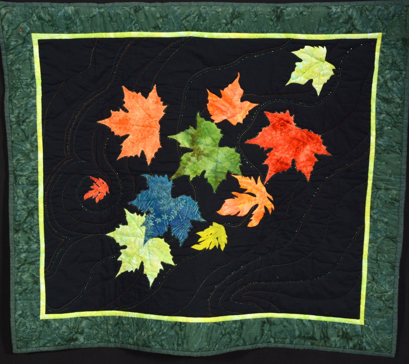 Patricia Lei Murray. Autumn On My Mind Quilt.: Patricia Lei Murray. Autumn On My Mind. 1999. Signed, dated and titled. Cotton quilt. Excellent condition. 40" x 45". Provenance: Barbara Hacker Hunter Collection. Est. $800-1,200. Ship: $35