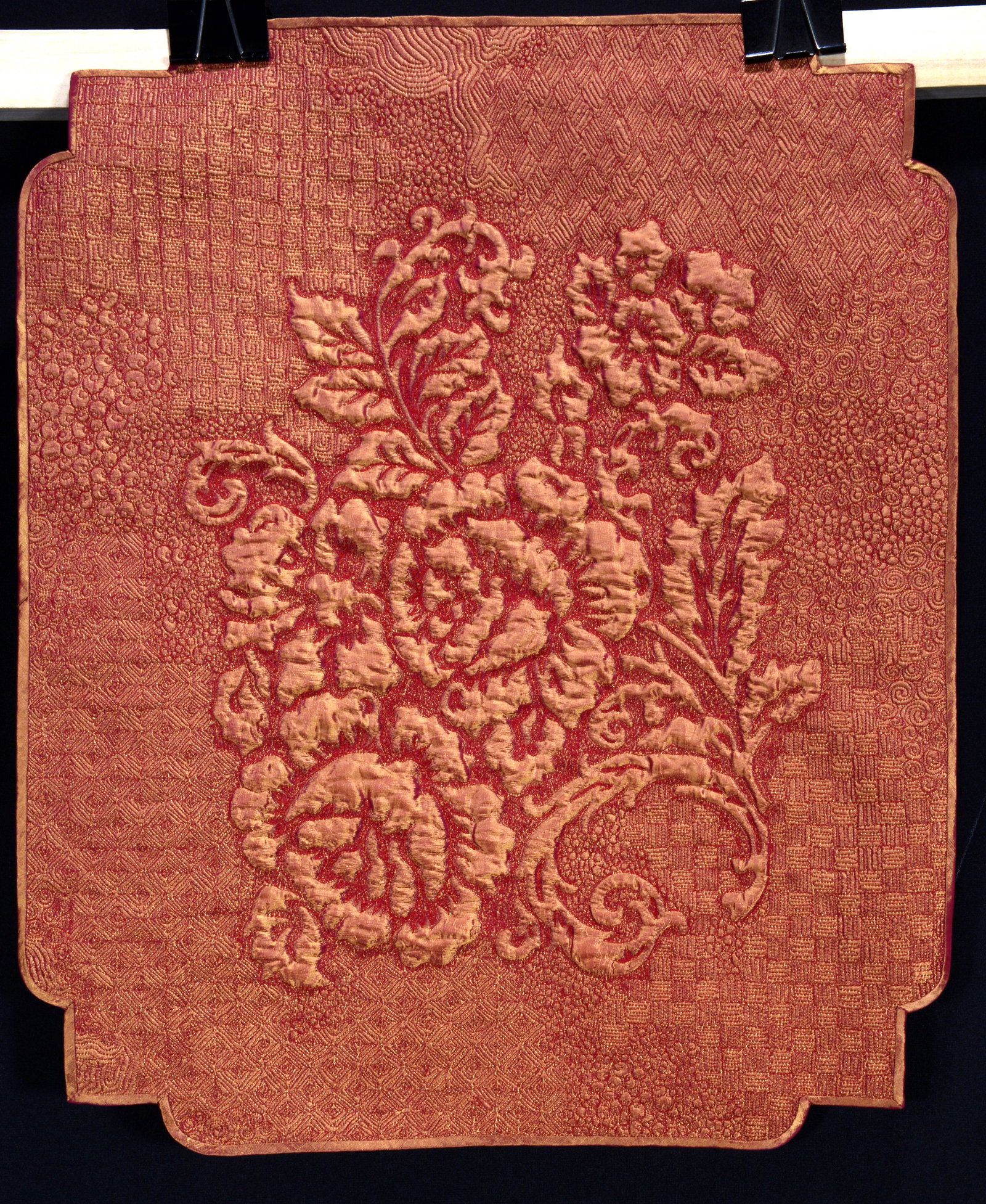 Linda McCuean. Roses Quilt.: Linda McCuean. Roses. 2008. Signed, dated and titled. Detailed stitching. Excellent condition. 18" x 22". Exhibited at The Folk Art Center in Asheville, NC, 2014, "Eyecatchers: The Hunter Collection" 