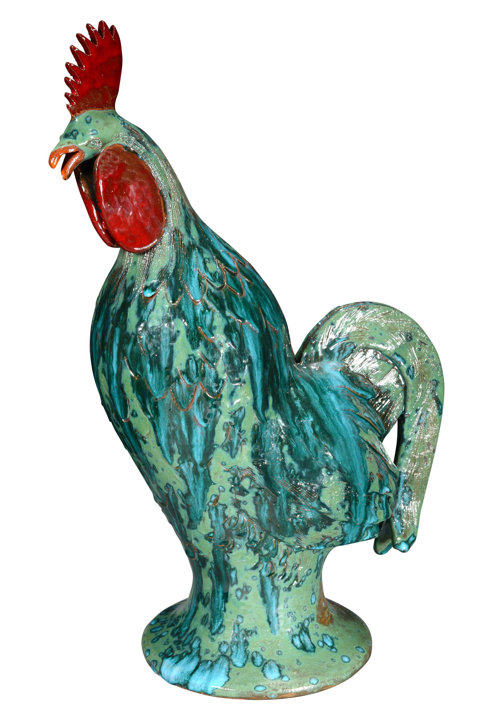 Charlie West. Blue Drips Over Green Rooster With Carved Feathers. (1 of 6)
