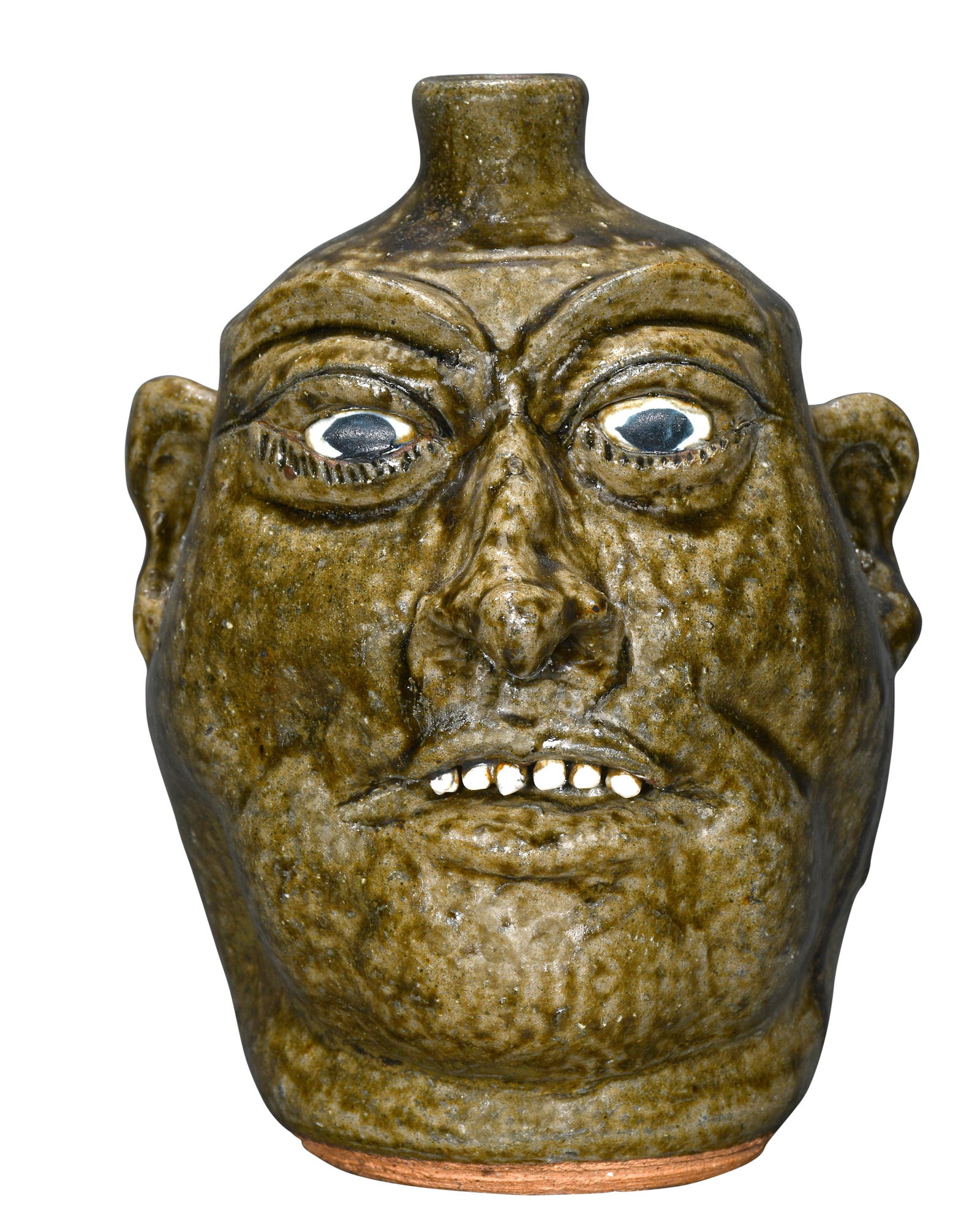 Lanier Meaders. Baby Teeth Face Jug.: Lanier Meaders. Baby Teeth Face Jug. c. mid 1980s. Signed. Nice tobacco-spit glaze. Mint condition. 9.5" h. Est. $800-1,200. Ship: $55
