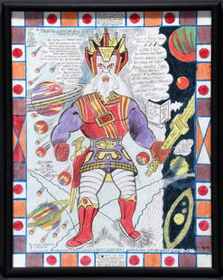 Prophet Royal Robertson. Dios Rex & Calendar.: Prophet Royal Robertson. Dios Rex and Calendar on Verso. Double Sided. Signed and titled. Marker, ink, and spray paint on poster. Excellent condition. 23.5" w x 29.5" h with frame. Est. $1,000-2,000.