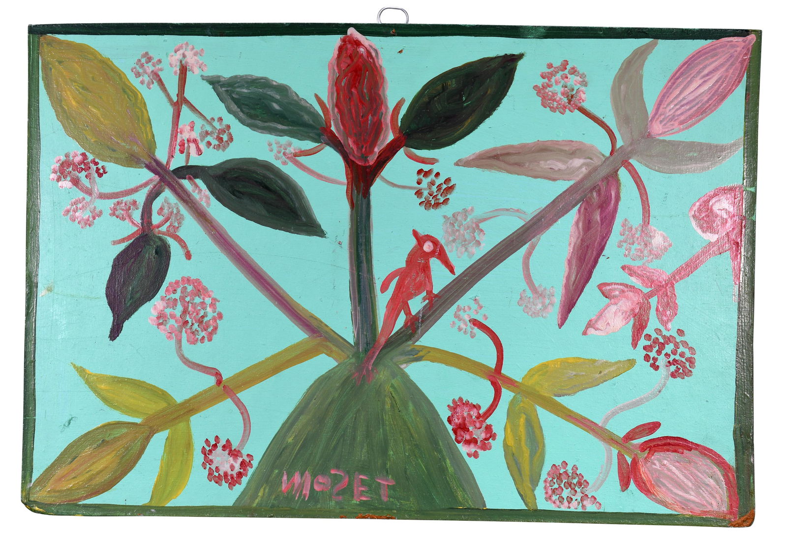 Mose Tolliver. Mountain Lille.: Mose Tolliver. Mountain Lille. Signed and titled. Paint on masonite. Surface grime otherwise very good condition. 22" w x 15" h. Est. $800-1,200. Ship: $45