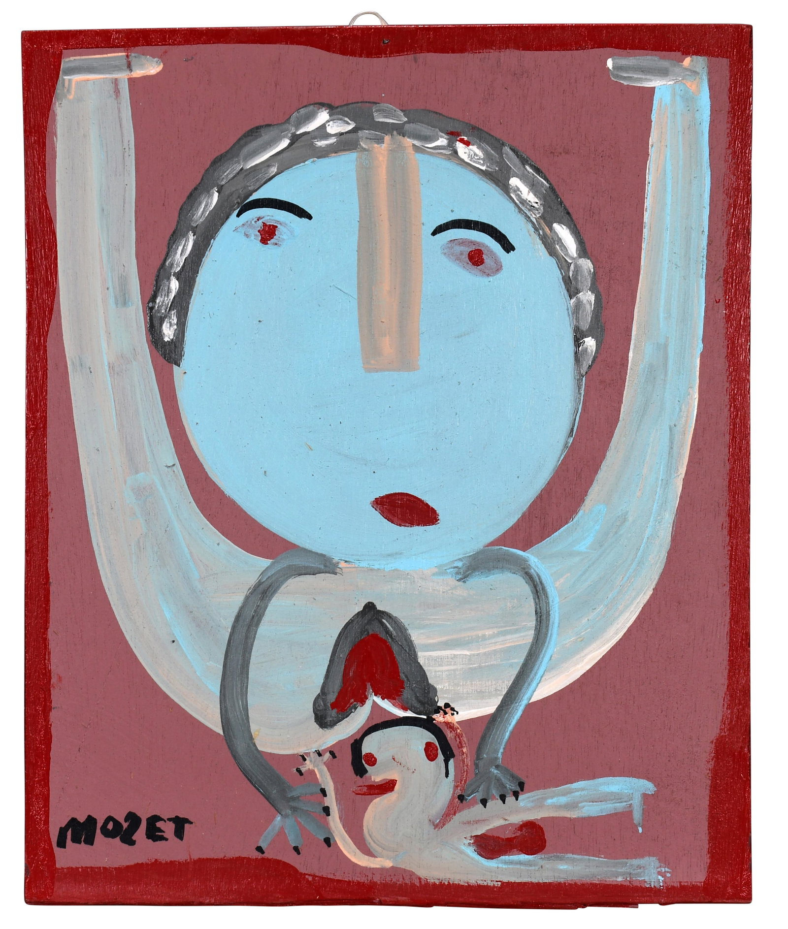 Mose Tolliver. Moose Lady Midnight Romp.: Mose Tolliver. Moose Lady Midnight Romp. c. 1980s. Signed and titled. Paint on board. Excellent condition. 16" w x 20" h. Est. $1,000-2,000. Ship: $55