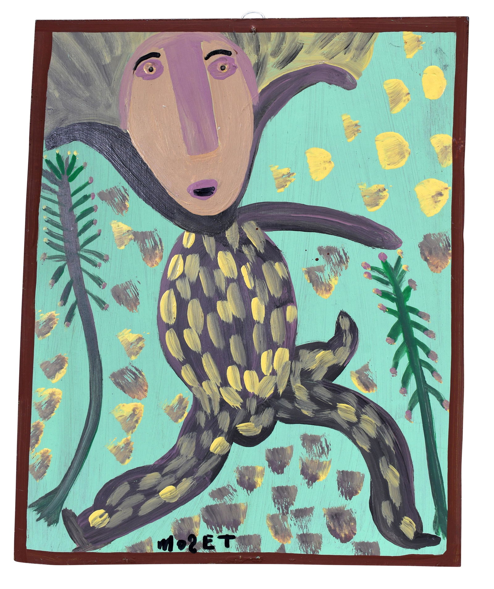 Mose Tolliver. Erotic Ape Man.: Mose Tolliver. Erotic Ape Man. Signed. Paint on masonite. Excellent condition. 15" w x 18" h. Est. $1,000-1,500. Ship: $45