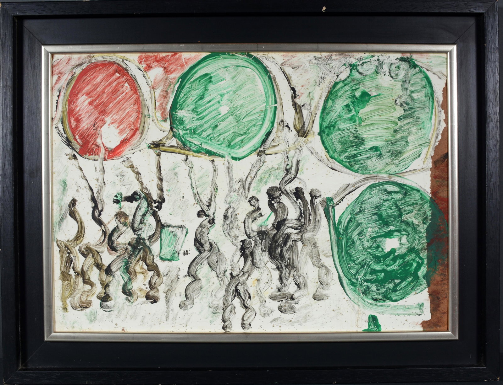 Purvis Young. Kids With Balloons.: Purvis Young. Kids With Balloons. Signed. Paint on found damaged formica. Overall good environmental condition. 27" w x 21" h with frame. Provenance: The Gary Davenport Collection. Est. $300-500. Ship