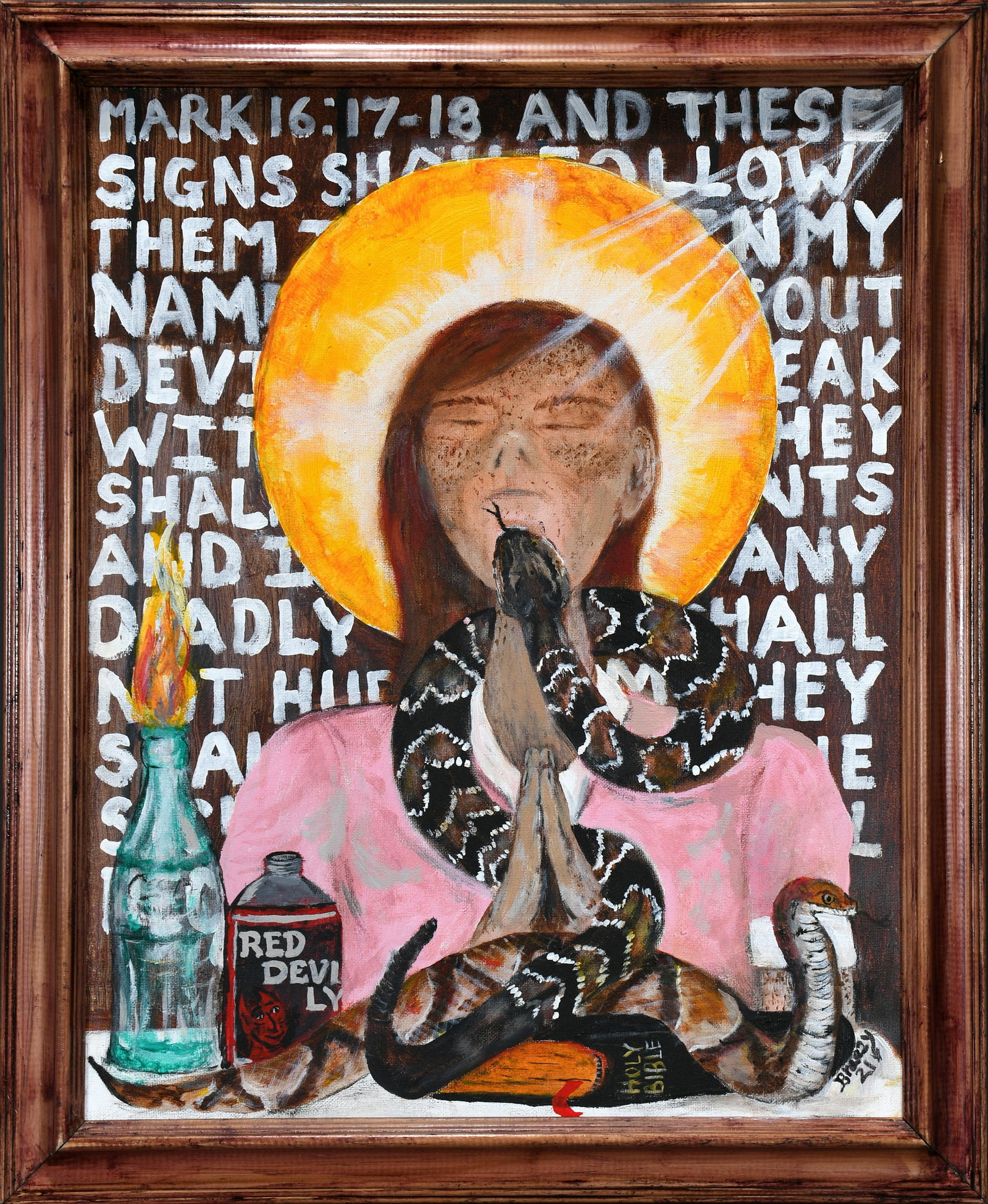 Dale 'Breezy' Ellis. Saints, Serpents and Signs.: Dale 'Breezy' Ellis. Saints, Serpents and Signs. 2021. Signed, dated, titled. Oil on canvas. Excellent condition. 19" x 23". Est. $300-500. Ship: $55