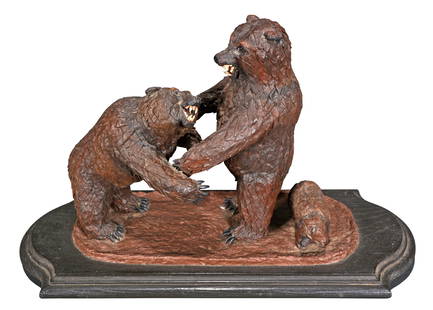 Mark Francis. Fighting Bears.: Marvin (Mark) Francis. Fighting Bears. 1993. Signed and dated. Paper and mixed media on wooden base. Excellent condition. 6" x 9.5" x 4". Provenance: The Boone Family Collection. Est. $300-500. Ship: