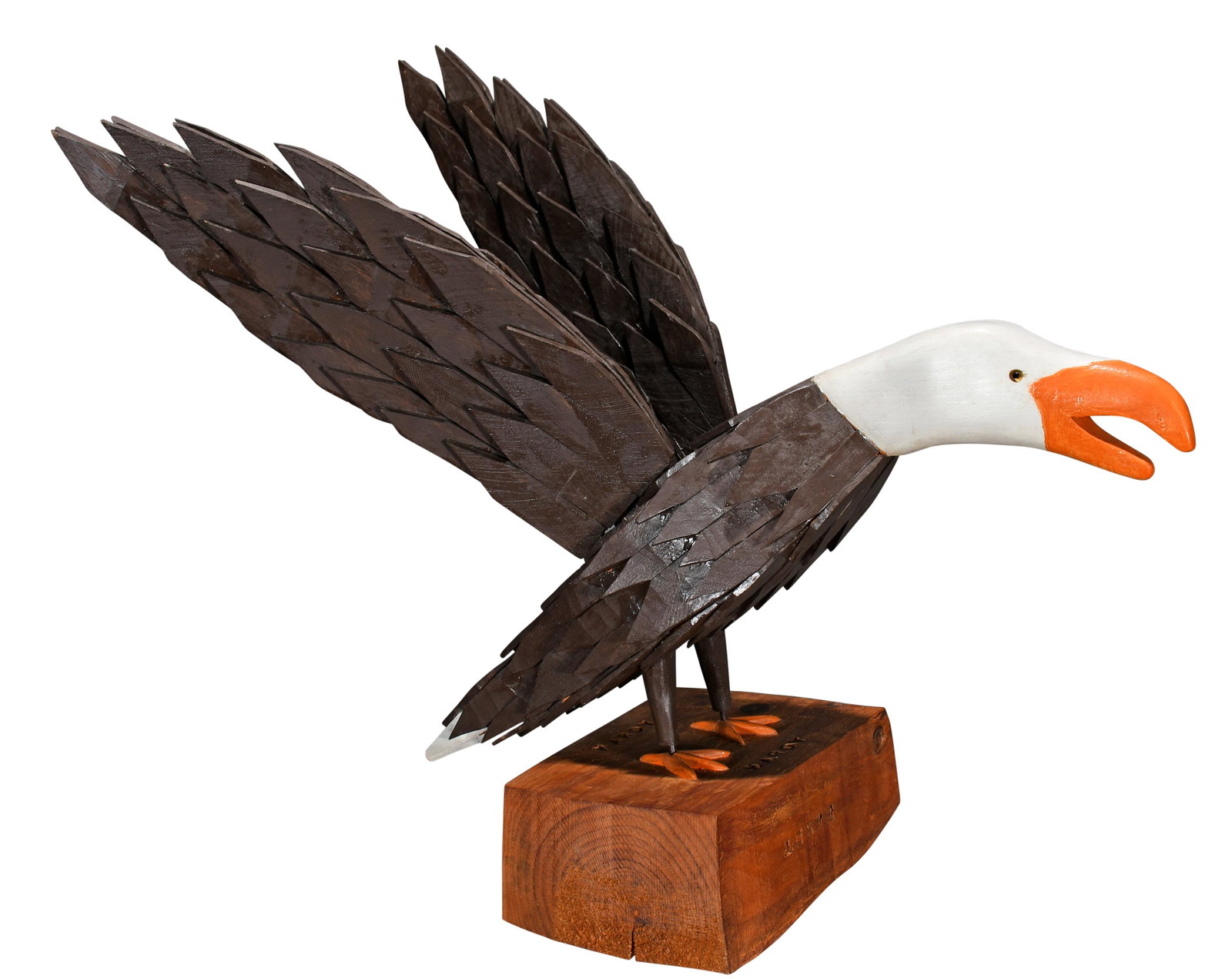 George Hardy. Eagle.: George Hardy. Eagle. c. 1979. Signed. Carved and painted wood with glass eyes. Excellent condition. 24" x 24". Provenance: Sal Scalora, CT, 1984. The Russell and Barbara Bowman Collection. Est. $200-4