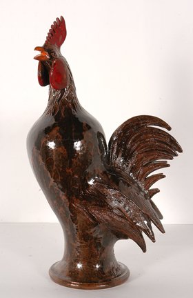 Charley West. Chocolate Brown Rooster.: Charley West. Chocolate Brown Rooster. Heavy glaze. Signed. Mint condition. 18”h. Provenance: The Ted Oliver Collection. Ship: $75